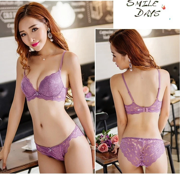 Size：32 34 36 38 Cup：A B C Womens Lace Bra And Panty Sets Padded Push Up Bra Set - Image 2 of 4