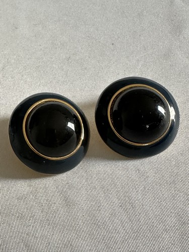 1980er GJD Ginnie Johansen Designs Piercing OHRRINGE schwarz & blau goldfarben W2