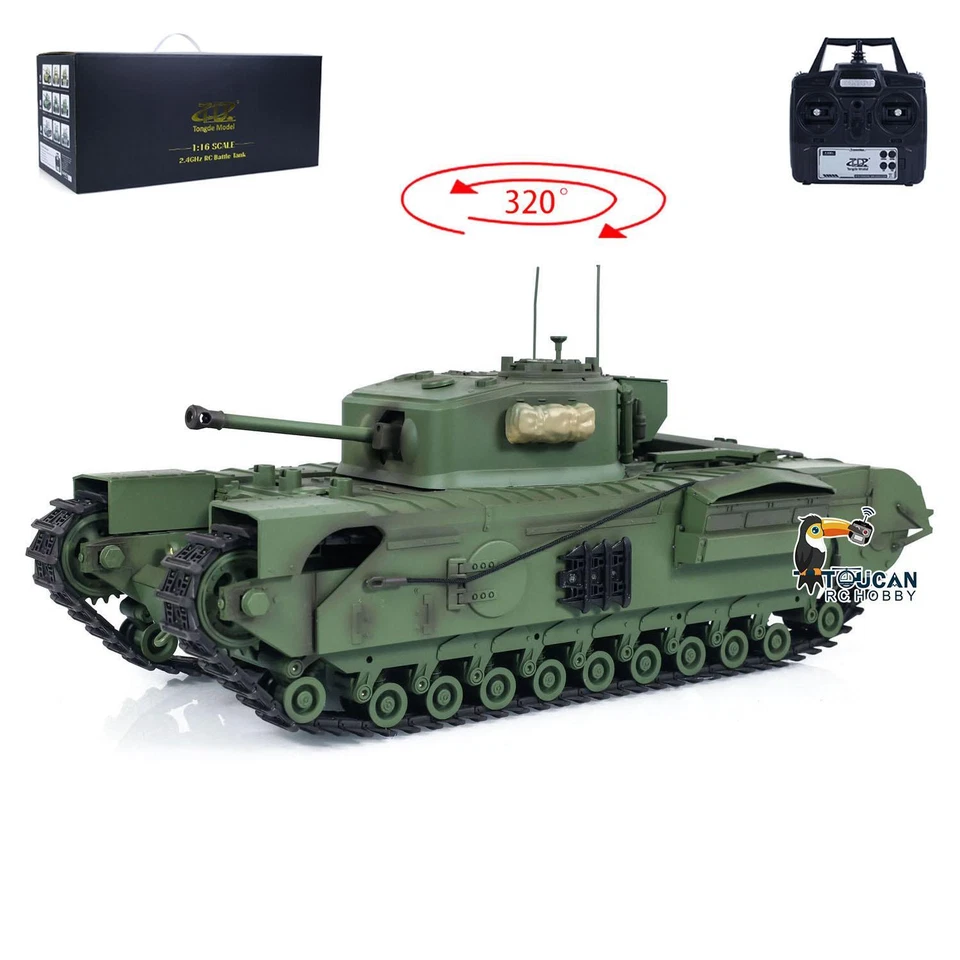 1/16 Tongde RC Tank Churchill Mk.VII Electric Infrared Battle Toys Barrel Recoil - Image 3 of 4
