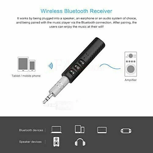 Wireless Bluetooth Receiver 3.5mm AUX Audio Stereo Hands Free Car Adapter Black - Image 3 of 4