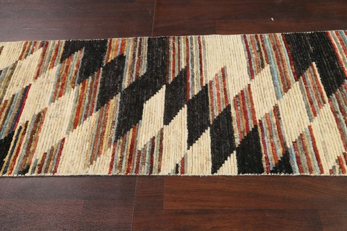 Geometric Modern Moroccan Oriental Runner Rug Hand-knotted Narrow Carpet 2'x7' - Picture 9 of 12