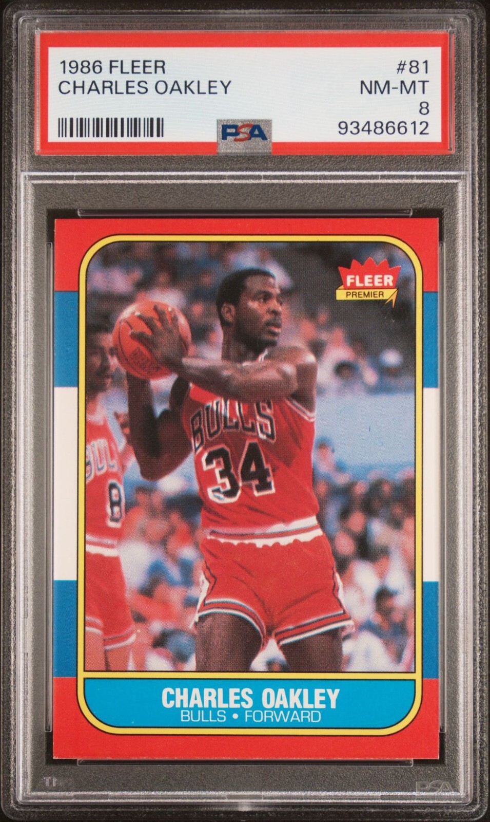 1986-87 Fleer CHARLES OAKLEY #81 PSA 8 Rookie RC  NrMt-Mt - Chicago Bulls