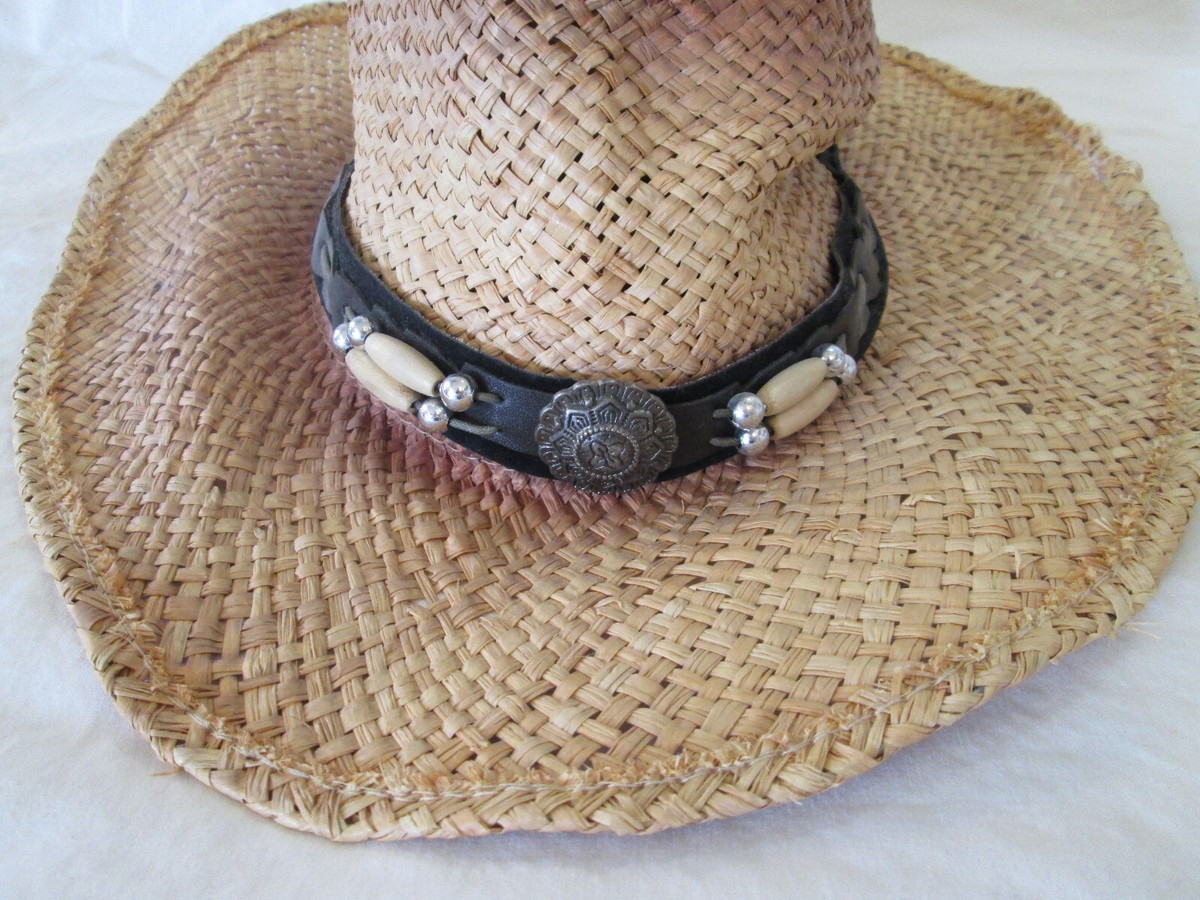 Mocksman Burnt Straw Western/Boho Hat w/Beaded Leather Concho Band Size S/M Brown Croc-Band Concho Cowboy Hat | Redneck Legends main image 3