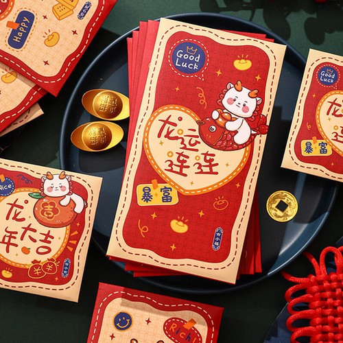 6PCS 2024 Spring Festival Luck Money Envelopes Cartoon Dragon Pattern ...