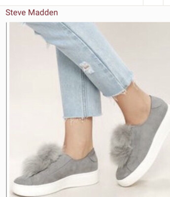 Steve Madden ESMILDA Size 6.5 Gray Suede Pom Pom Puff Ball Sneakers | eBay