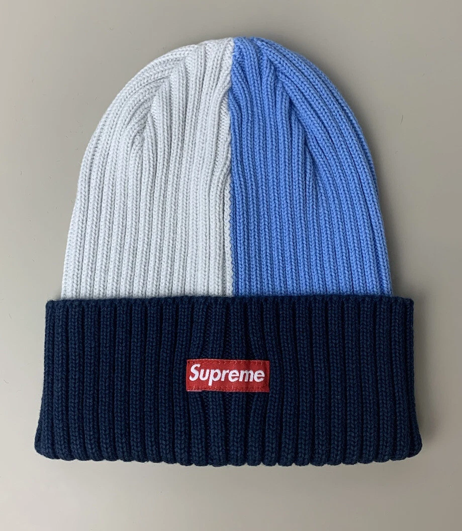 2020 Supreme Overdyed Split Beanie Hat White Blue Navy | eBay