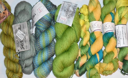 Mixed Lot Yarn 8 Skeins - Baby Alpaca Cotton Silk Wool Nylon Lorna's Laces Green