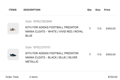 Kith x Adidas Football Predator Mania Cleats - Size 11.5 Kith x Adidas Football Predator Mania Cleats - Size 11.5