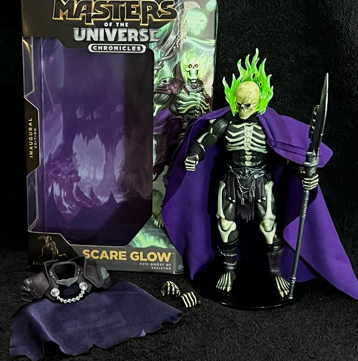 SCARE GLOW w/CUSTOM RETRO CAPE • MATTEL MOTU CHRONICLES INAUGURAL