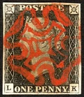 SG2 1840 1d black, plate 3, LK, 4 good margins, corner bend else superb