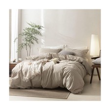 Linen Grey Duvet Cover Alaskan King Size 132'' W x 120'' L, Percale 100 Wash...
