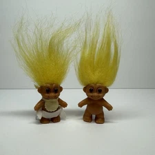 Vintage Toy Lot of 2 Russ Good Luck Troll Doll Babies Baby Figures Yellow Hair