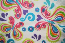 3/4 Yard Colorful Butterflies on White Flannel Fabric 33" X 44"