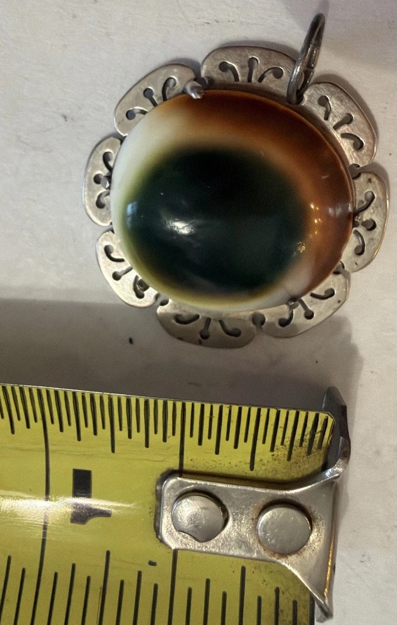 Vintage Operculum Shell Large Pendent Silver Color - image 2