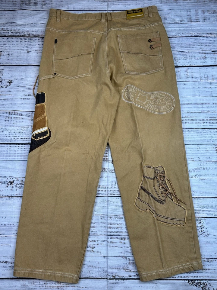 Винтажный RAW синие джинсы 42 x 32 встроенный загрузки хип-хоп коричневый Skater джинсы Y2K Timberland - Изображение 3 из 4