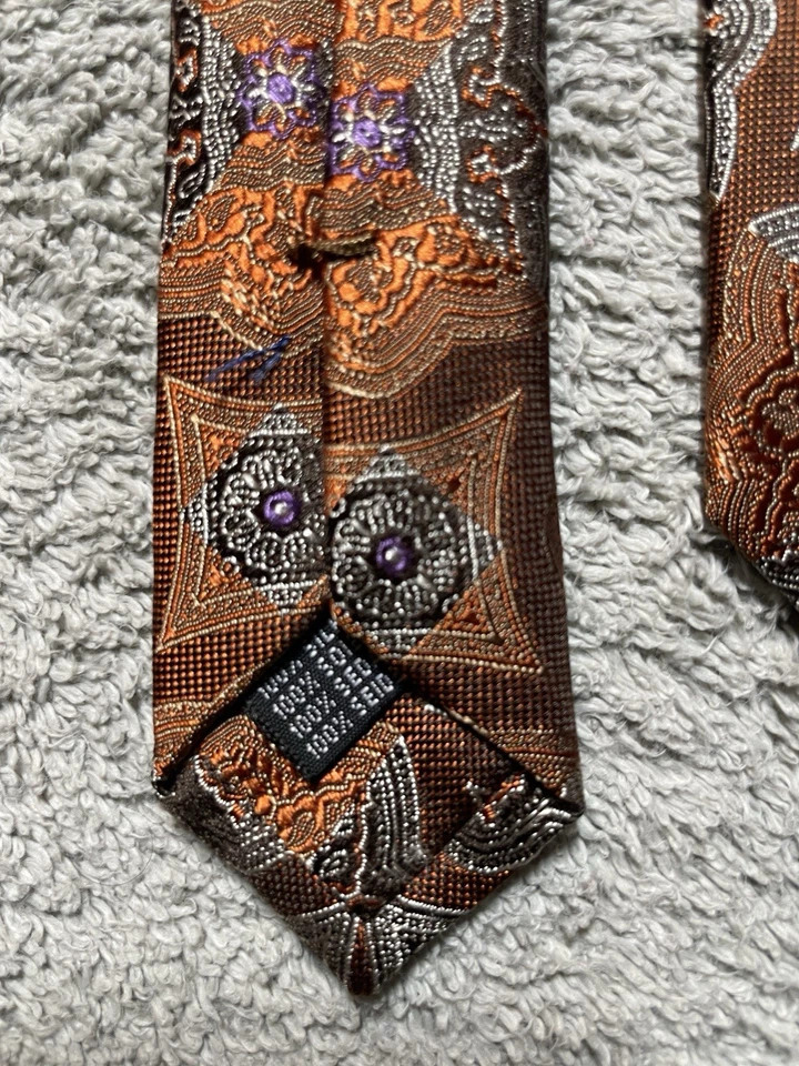 Corbata de vestir Samuelsohn para hombre en Italia naranja/marrón estampado de seda Foto 3 de 4