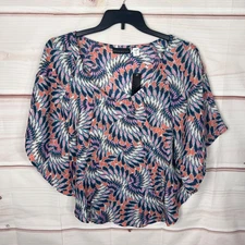 Attention Top Womens XL Multicolor Geometric Poncho Blouse V-Neck Pullover Woven