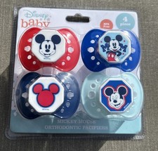 NEW 4 Piece Disney Baby Mickey Mouse Ortho Pacifiers Binkys Soothers Red Blue