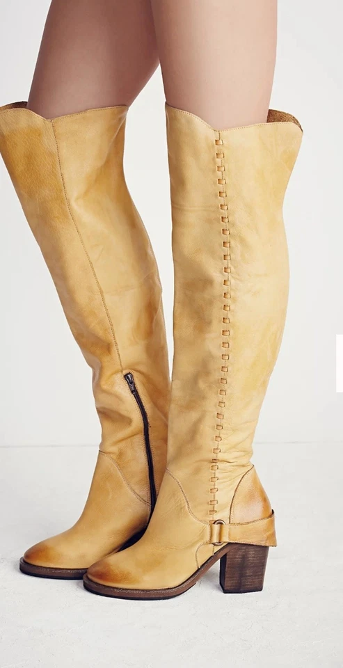 BOTAS ALTAS POR ENCIMA DE LA RODILLA FREE PEOPLE CUERO AMARILLO MOSTAZA TALLA 39 US 8 Foto 2 de 4