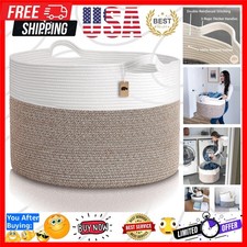 XXXL Cotton Rope Basket 22"x14" - Elegant Toy  Blanket Organizer, White  Brown