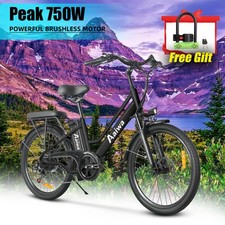 Black 750W 48V Electric Bike Mountain e bike 24" Fat Tire 22MPH for Adult