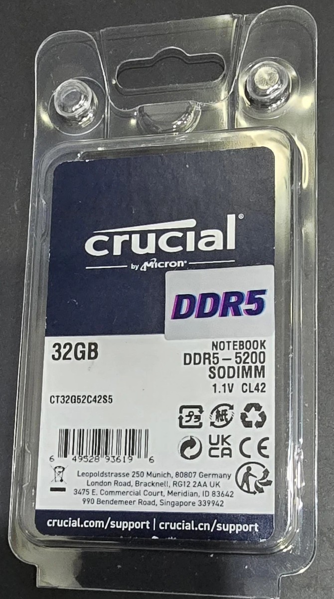 crucial DDR5-5200 32GB SO-DIMM x 2（64GB） Crucial 64GB (2 x 32GB) DDR5 5200 (PC5 41600) Desktop Memory Model