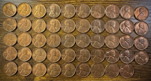 1935-S Lincoln Wheat Cent Red to RB Uncirculated Roll Of 49 Coins