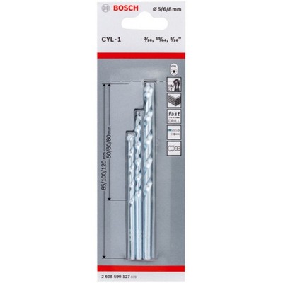 Bosch 3-tlg. CYL-1 5/6/8 mm Durchmesser Steinbohrer-Set silber, Spiralbohrer NEU