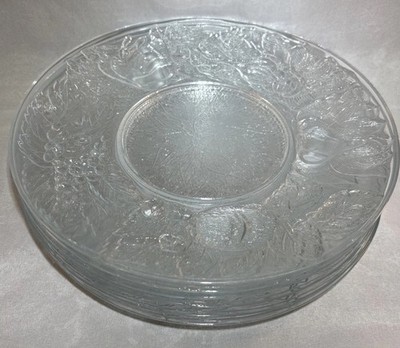 Set of 6 Vintage Clear Glass Fruit Vegetables Embossed 10'' plates KIG *READ*