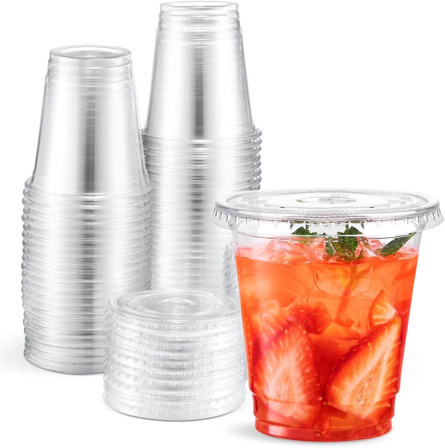Eupako 8 oz Plastic Cups with Lids, Clear Disposable 8 OZ., 8 OZ. 