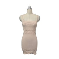 NWT Hello Molly Knit Tan Diamond Pattern Mini Dress Spaghetti Straps Summer