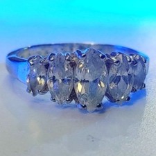 Marquise Cut Silver Ring Size 9 Cubic Zirconia Rhodium 925 CZ Half Eternity Band