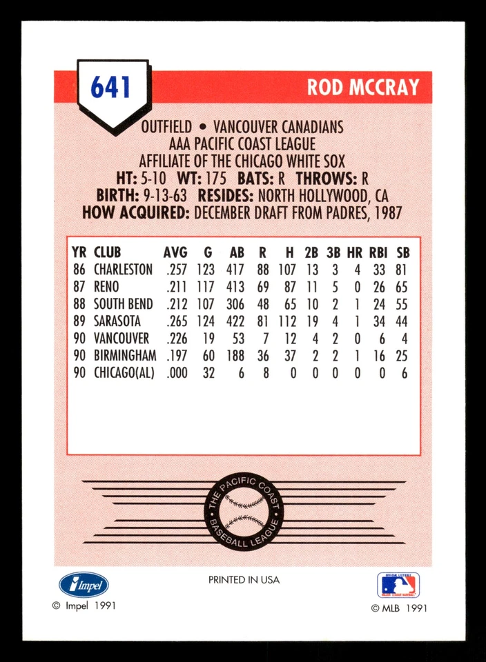 Rodney McCray 1991 Line Drive AAA #641 Vancouver Canadians - Image 2 of 2