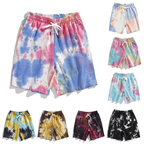 Men Tie Dye Shorts Casual Cotton Blend Loose Half Pants Streetwear Bottoms - Bild 2 von 29