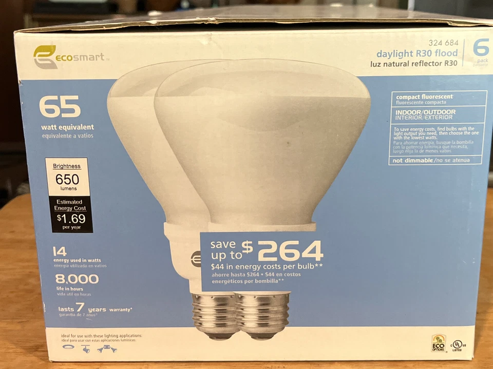 PACK OF 6 Ecosmart Daylight R30 Flood  COMPACT FLUORESCENT 65W Equivalent New - Image 2 of 4