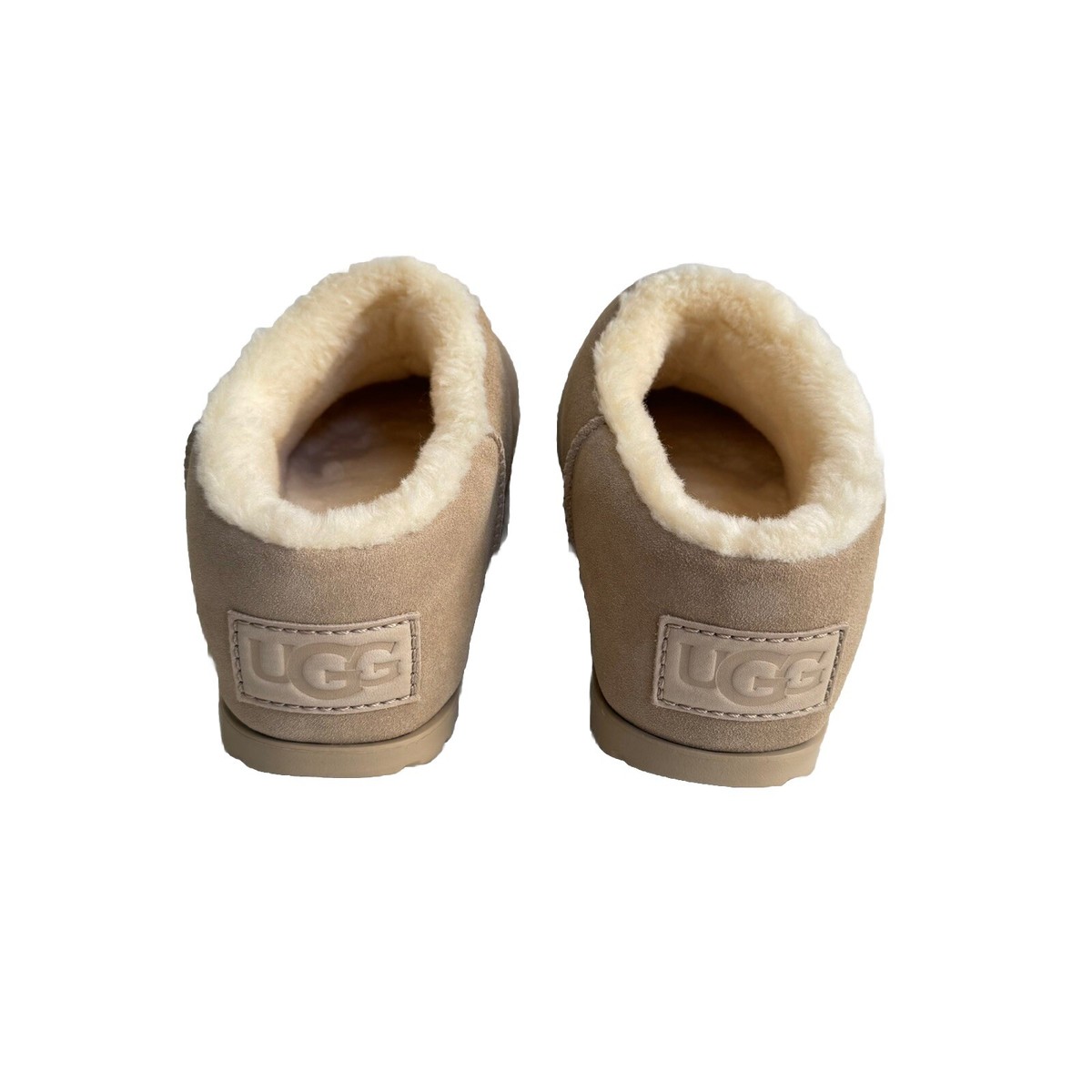 UGG PUMPED SLIDE MUSTARD SEED SHEARLING PLATFORM SHOES US 10