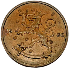 1936 Finland 5 Pennia Low Mintage KM# 22 Lot B12-93