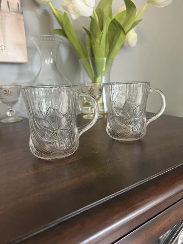 Arcoroc Canterbury Crocus Clear Glass Mug Coffee Cup Tea Tulip Vintage Garden