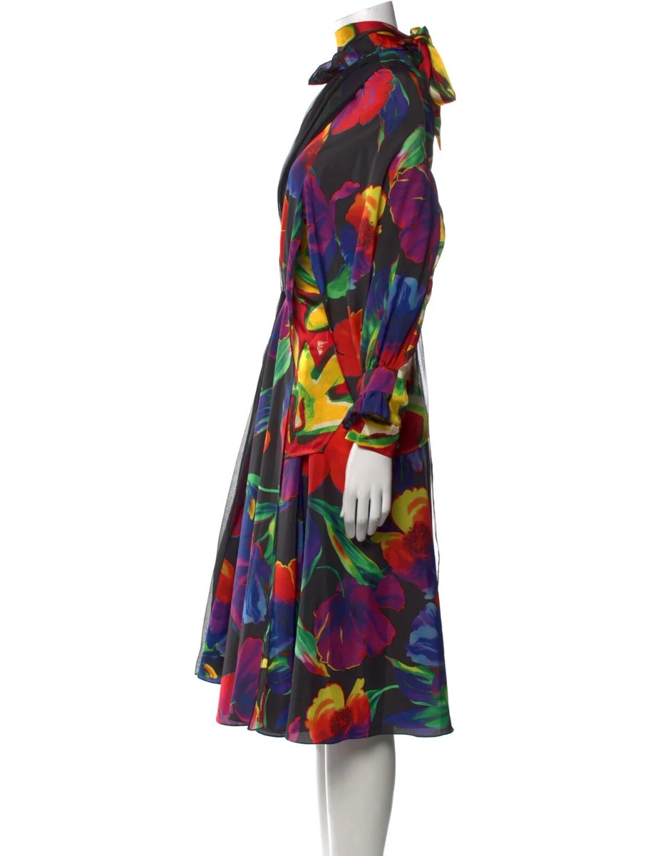 RUNWAY NWT. $3K Balenciaga Flower Printed Layered Silk Dress