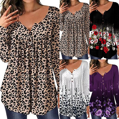 Plus Size Women Floral Long Sleeve Tunic Tops Ladies Casual Loose T |