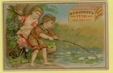 B. T. BABBITT'S MEDICINAL YEAST Trade Card, Boy and Girl Gathering Pond Lilies