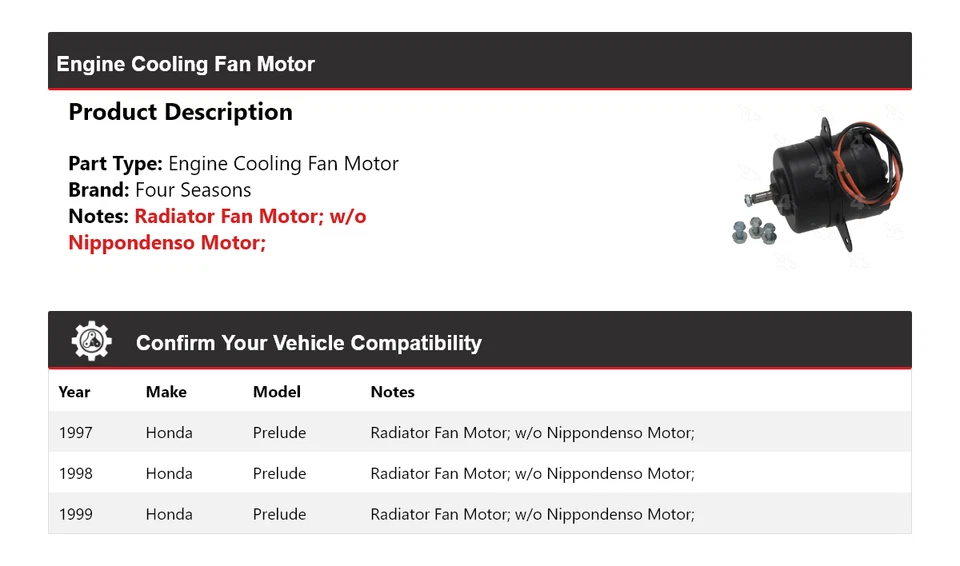 Ventilador de refrigeración motor Honda Prelude 1997-1999 4 estaciones 1998 Foto 2 de 4
