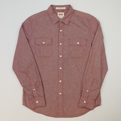 Levi's Herren DICKES WEICHES Arbeitshemd MEDIUM Rot Langarm SLIM FIT Kariert Baumwolle
