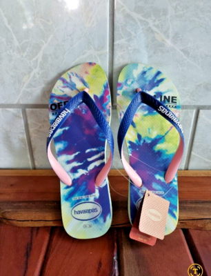 Havaianas- Blue Splash Slim Flip Flops- Apple Green- Women's