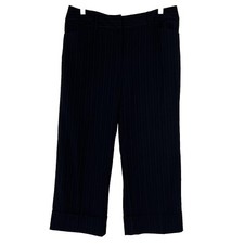 Apt.9 Capri Pants Womens Size 10 Ava Straight Leg Cuffed Black Pinstriped Crop