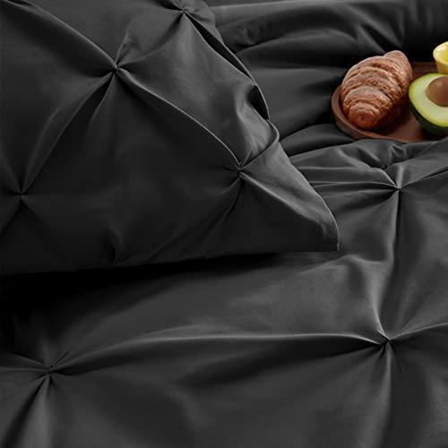 CozyLux Full/Queen Comforter Set Black 7 Pieces Pintuck Bed in A Bag Complete - Picture 6 of 8