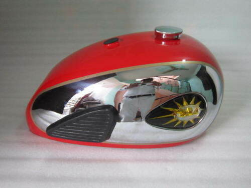 BSA A7 A10 CHROME AND RED PAINTED PETROL TANK WITH BADGES+CAP+TAP - Afbeelding 1 van 6