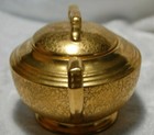 Gold Sugar Bowl by Wheeling Decorating Glass D-11 Pattern China with Lid Vintage — photo 3
