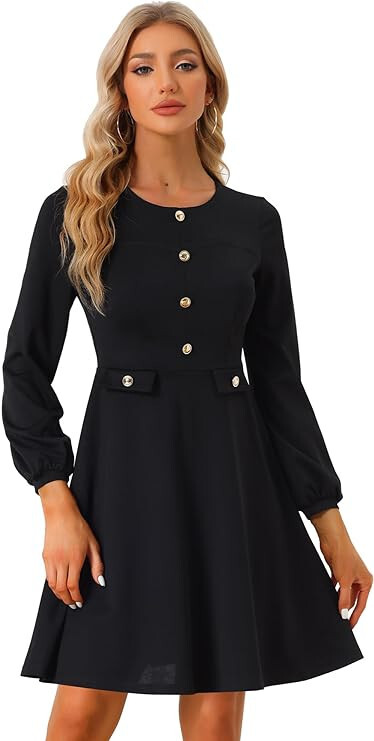 NWOT SZ LARGE Allegra K Work Office Dress for Women's Button Decor A-Line BLACK | eBay NWOT SZ LARGE Allegra K Work Office Dress for Women's Button Decor A-Line BLACK | eBay