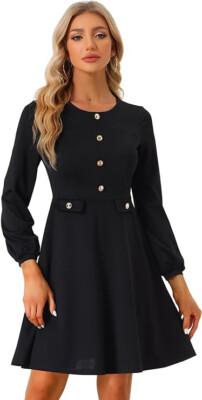 NWOT SZ LARGE Allegra K Work Office Dress for Women's Button Decor A-Line BLACK | eBay NWOT SZ LARGE Allegra K Work Office Dress for Women's Button Decor A-Line BLACK | eBay
